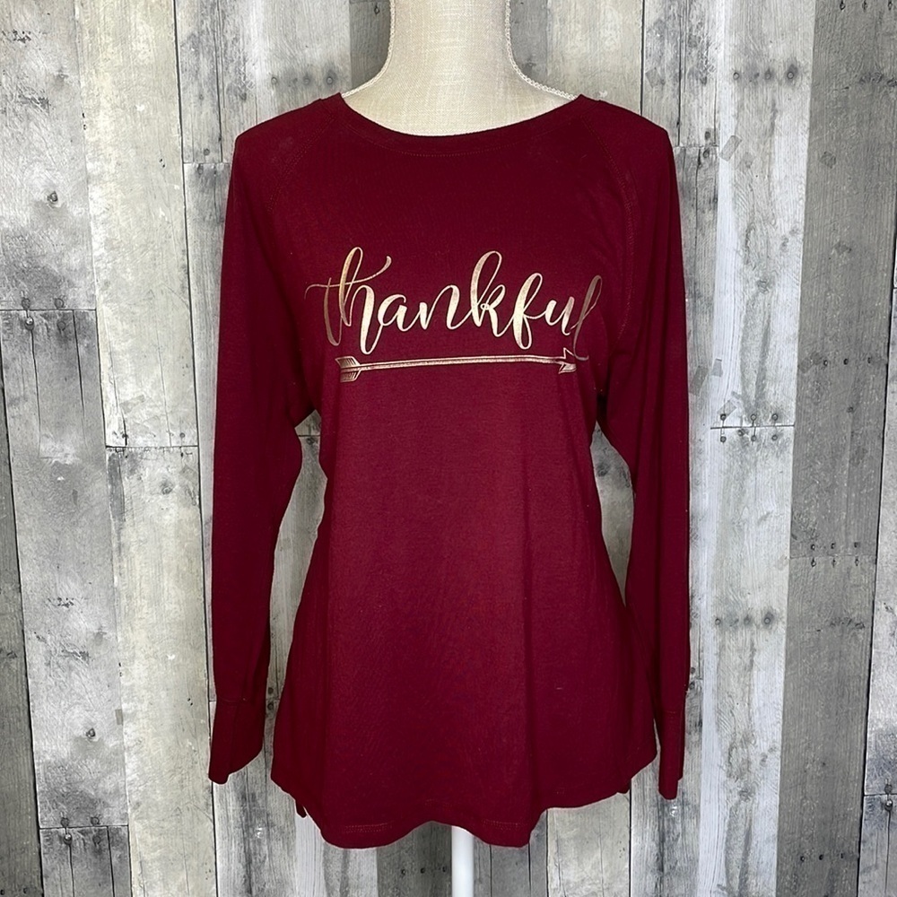STATE of Mine maroon long sleeve tee with gold lettering. Thankful. Size‎ medium